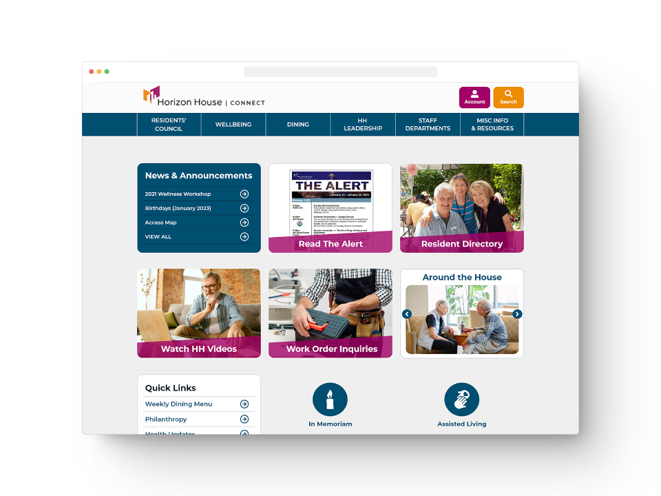 After image of the new Horizon House Connect website