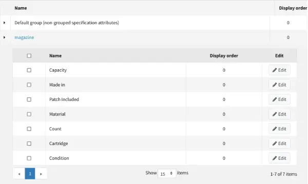 nopCommerce admin product spec attributes
