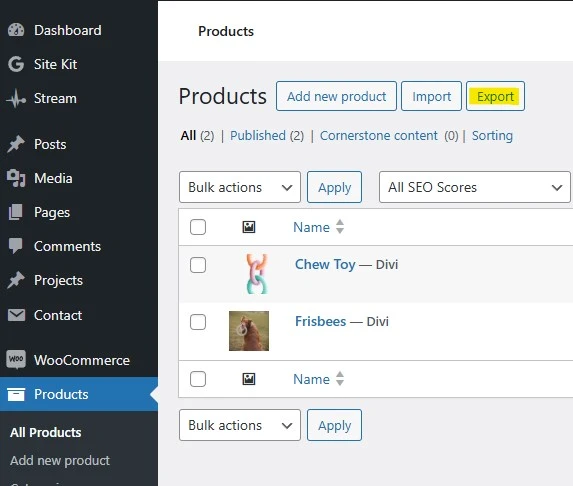 WooCommerce product export