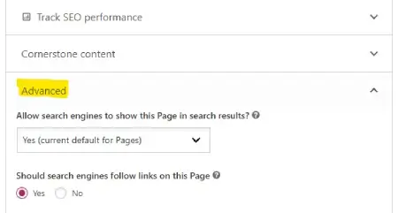 Yoast SEO advanced settings