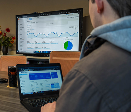 marketing team reviewing seo data